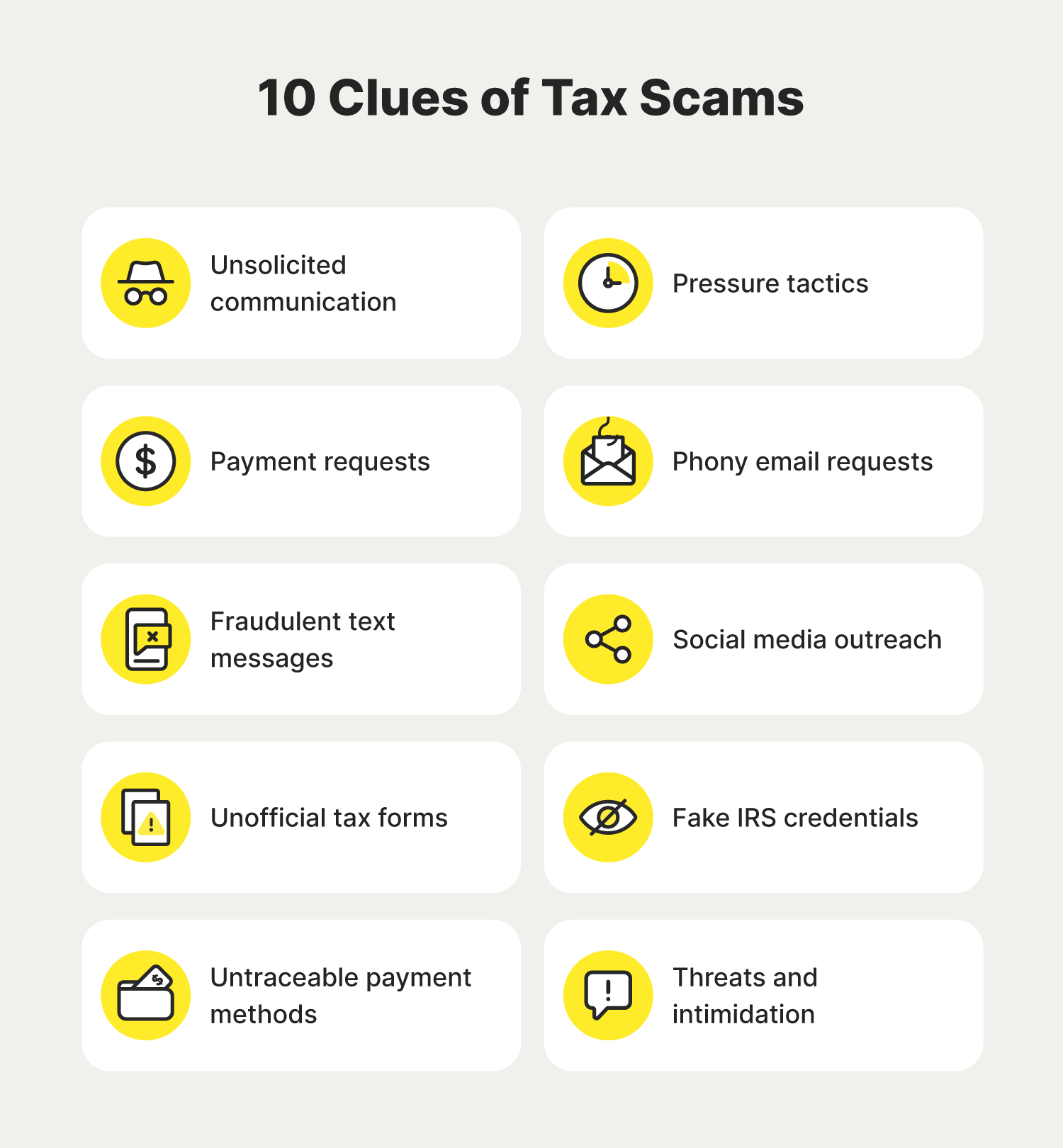 A graphic shares ten clues of tax scams.